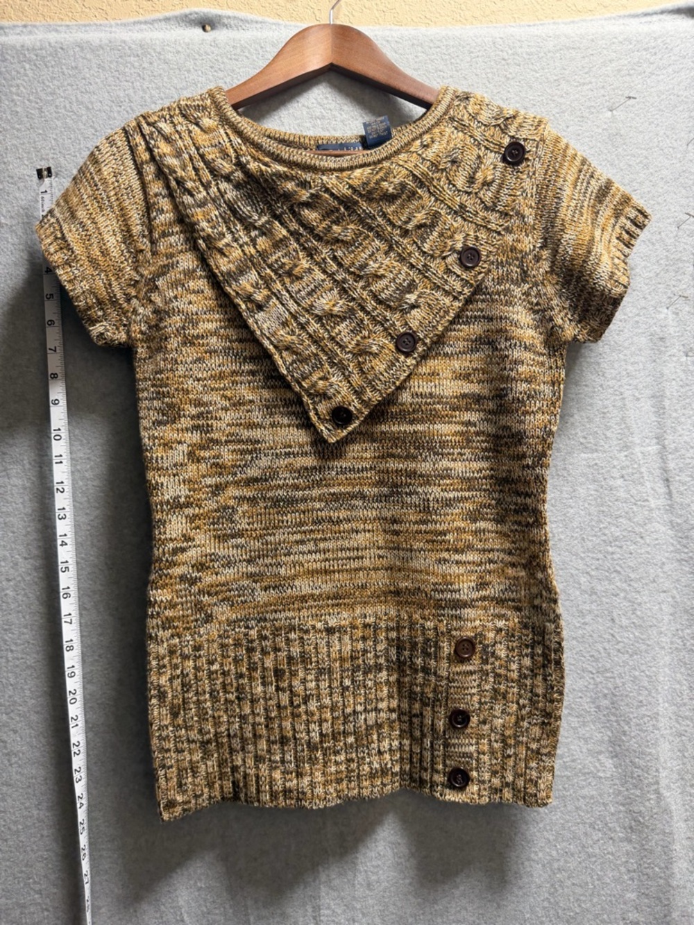 DeRotchild Marled Knit Short Sleeve Sweater - Brown & mustard